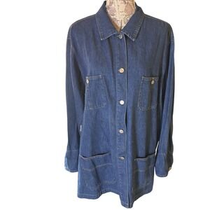 Vintage 1X Button Front Denim Jean Shirt Jacket Utility Style Pockets